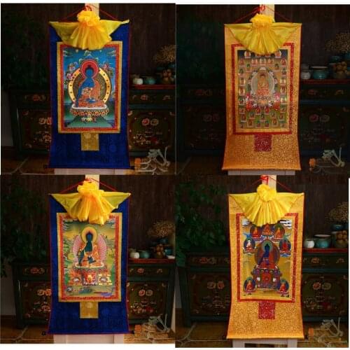 4P--Wholesale Buddhist supplies--60CM Thang-ga -efficacious Protection Sakyamuni the Medicine Buddha Thangka hanging painting