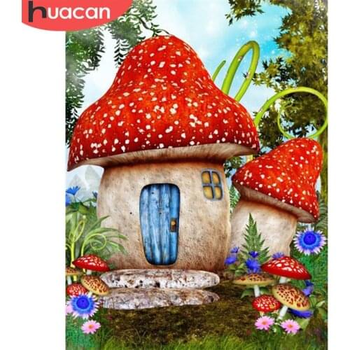 HUACAN Full Square/Round 5d Diamond Painting House Landscape DIY Diamond Embroidery Mushroom Mosaic Picture Home Decor