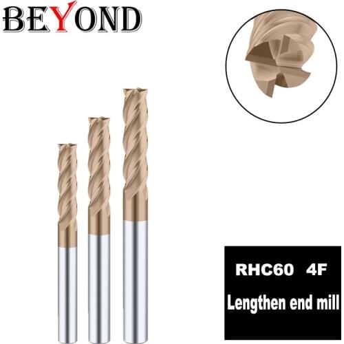 BEYOND CNC Machining Tools Lengthen End Mill Tungsten Steel Milling Cutter Woodworking Tool Carbide HRC60 4Flutes