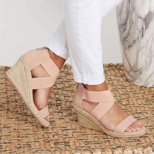 Wedge heel zipper sandals women high heels peep toe casual stretch fabric women sandals shoes solid woman pumps female shoe