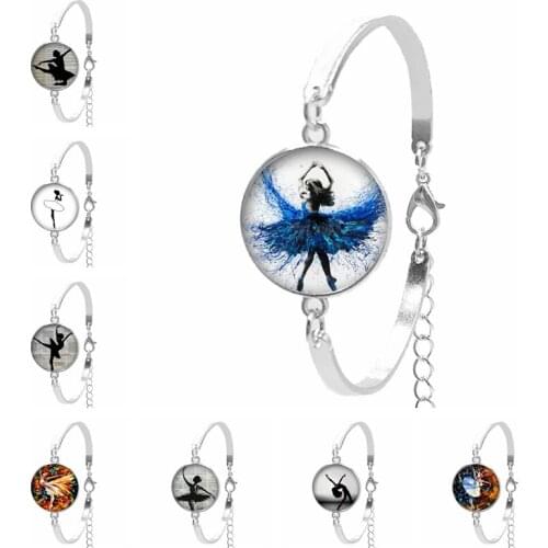 2019 New Ballet Dancer Character Silhouette Glass Cabochon Girl Bracelet Ballet Girl Oil Painting Dome Womens Bracelet Jewelry