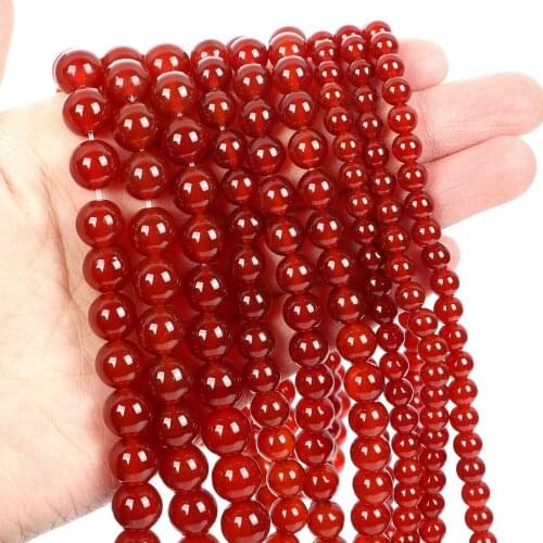 Natural Stone Beads Red Agate Round Loose Beads for Jewelry Making Needlework DIY Bracelets Necklace Strand 4-12 MM