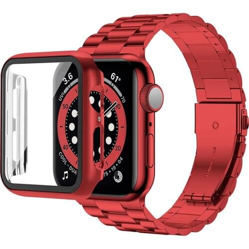 Case with Glass Screen Protector for Apple Watch SE Bands 44mm Stainless Steel Wristband Bracelet for iWatch 6 5 4 Strap 40mm