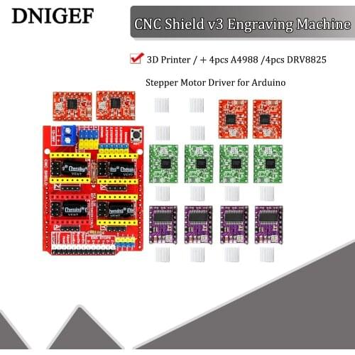 CNC Shield v3 Engraving Machine / 3D Printer / + 4pcs A4988 / 4pcs DRV8825 Stepper Motor Driver for Arduino