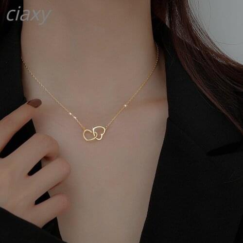 CIAXY 925 Sterling Silver Double Heart Choker Necklace for Women Girl Party Clavicle Chain Necklace Gifts Jewelry