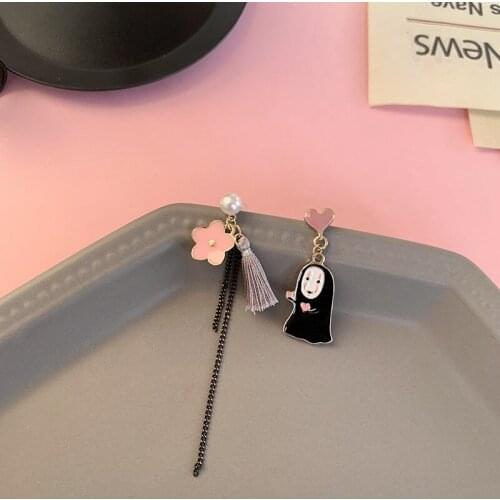 Enamel Glaze Drop Earrings Faceless Cartoon Dripping Oil Long Tassel Earrings Pink Flower Earrings Asymmetrical Dangle Jewelry