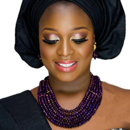 Dudo Jewelry Dark Purple / Grape African Necklace Set for Women Beaded 6 Layers 6 mm Crystal Womens Costume Jewelry Set 2019 New