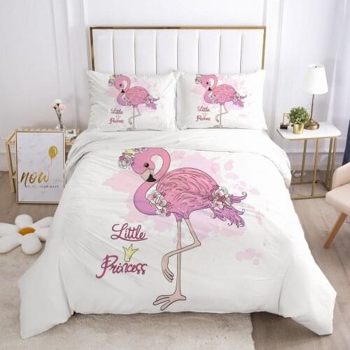 Cartoon Pink Flamingo Bed Set Children Lovely Bedroom Decoration Bed Duvet Cover Pillowcase Blanket Cover