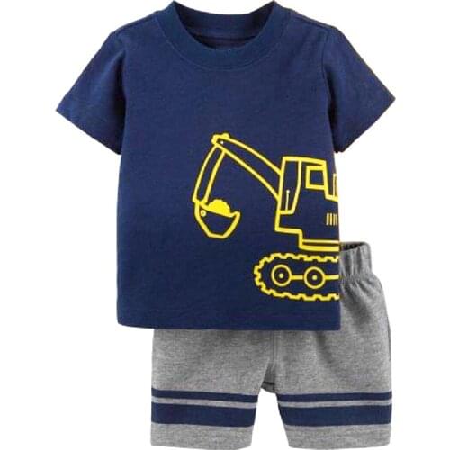 Excavator Little Boys Clothes Suit Summer Toddler Tops Pant Outfit Digger Boy Cotton Infant Clothing 6 9 12 18 24 Month Pajamas