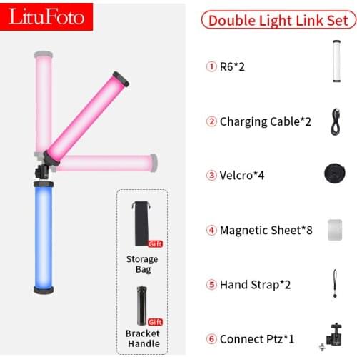 LituFoto R6 Full Color RGB Double Lamp Connection Kit 10W 3200K-7500K Type-C Interface Handheld Stick Light 190LED Fill Lights