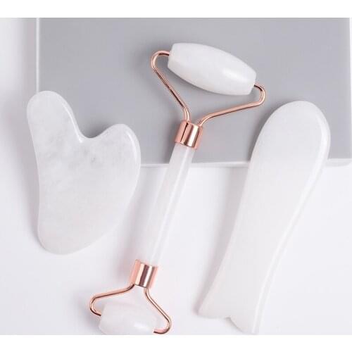 Face Care Massage Roller Guasha Tool Natural White Jade Crystal Mineral Stone Neck Body Eye Massager Health Skin Beauty Scraper