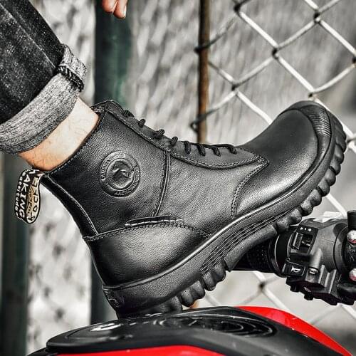 Men Genuine Leather Martin Boots Autumn Winter Black Ankle Boots Lace-up Fashion Shoes Men 2020 Outdoor Leather Casual Shoes