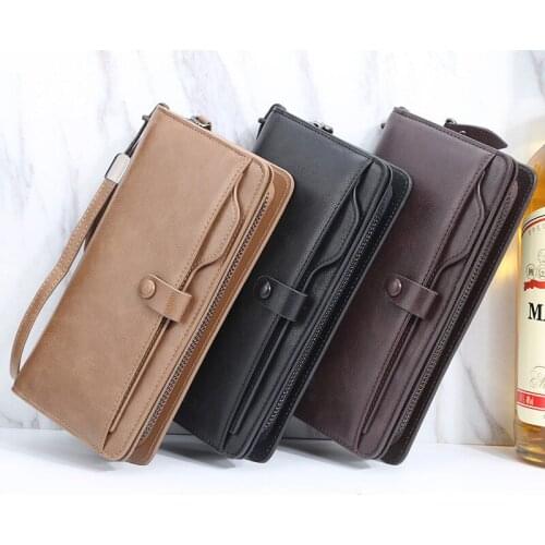 Men Wallets Fashion Design Zipper Card Holder Long Purse Solid Coin Pocket High Quality Male PU Leather Wallet