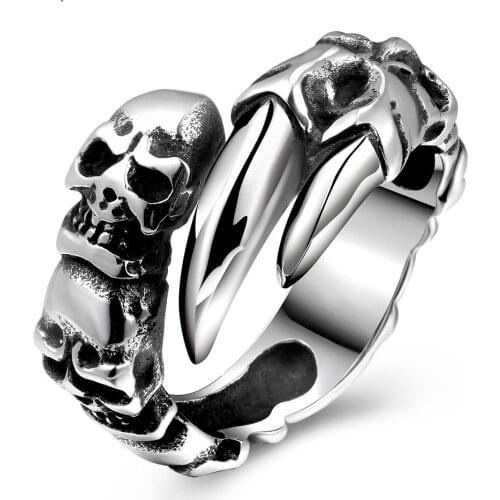 316L Stainless Steel Claw Skull Ring Men Gothic Jewelry Finger Ring For Men Punk Jwewlry