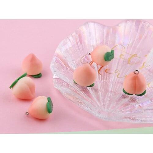 10pcs DIY Jewelry Accessory Soft Ceramic Pink Peach Charms Cute Fruit Peach Resin Pendants Girls Bracelet Earring Floating FX790