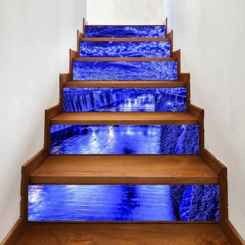 Decals Mural 3D Step Stair Sticker DIY Abstract Blue Cool Self Adhesive Waterproof Paper Poster For Print Art Picture Home Decor