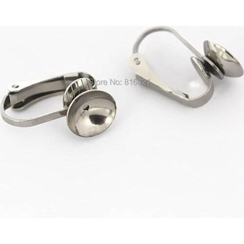 Stainless Steel Non-pierced Clip Back Clip on Earrings Bases 8mm Circle Bezel Pearl Cabochons Children Kids Earrings Findings