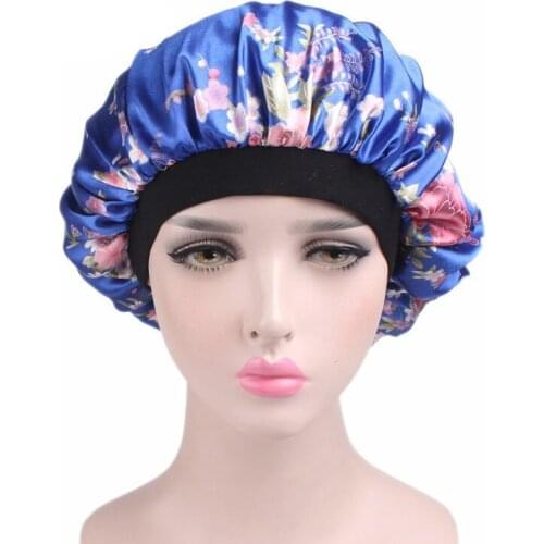 New Fashion Luxury Wide Band Satin Bonnet Cap Comfortable Night Sleeping Hat Hair Loss Cap Ladies Turban