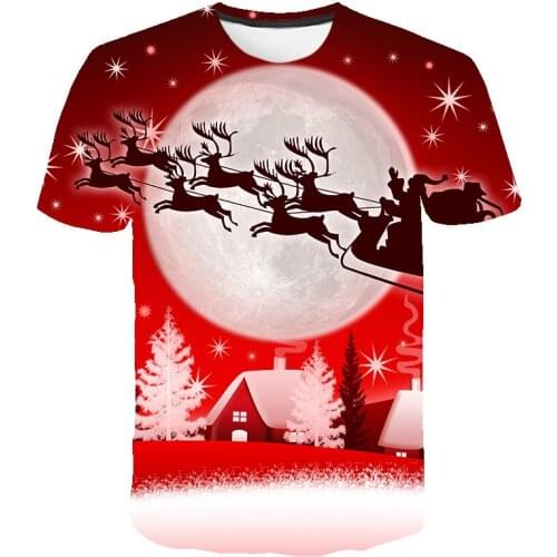 2021 New Summer Christmas T-shirt Santa Claus Boys and Girls Clothes Cartoon Casual 3D Printing Two Snowmen Party Happy T-shirts