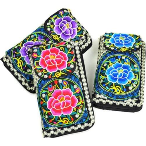 New Flower Embroidered Wallet Purse Handmade Ethnic Flowers Embroidery 2018 Fashion Women Long Wallet Phone HandBag Clutch