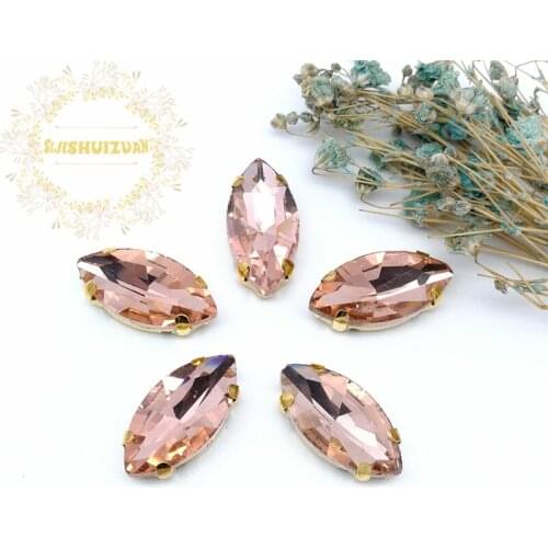 New product Horse eye Water red Crystal Glass Sewing Rhinestones with gold Claw DIY Wedding Dresses