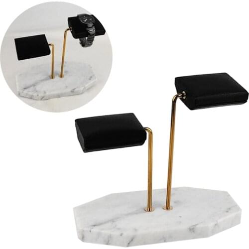 Marble Base Gold Support Rod Watch Stand Display Stand PU Leather Double Watch Jewelry Storage Rack
