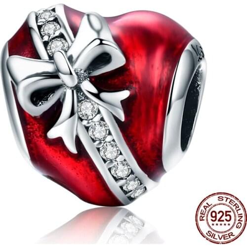Womak Red enamel heart shaped clear CZ beads fit 3MM bracelet charm pendant for women fashion original jewelry making