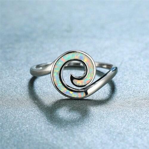 Simple Fashion White/Blue Fire Opal Ocean Wave Rings For Women White Gold/Rose Gold Engagement Ring Female Summer Beach Jewelry