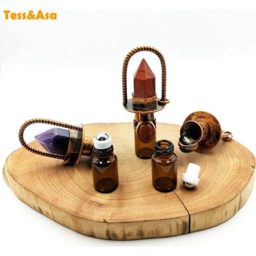 Natural Gems Roller Massager perfume bottle Health Crystal Quartz oils diffuser Stone Rollerball vials glass bottle decoration