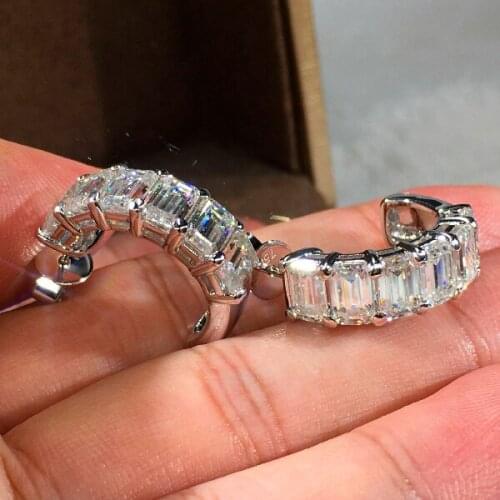 Geometric Crystal White Zircon Stud Earrings Classic Silver Color Wedding Earrings Fashion Small Square Stone Earrings For Women