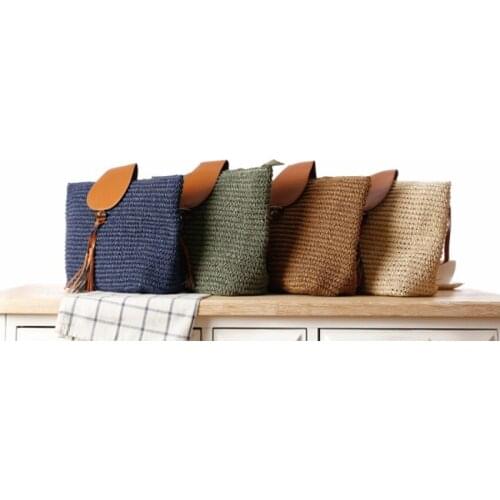 New straw bag retro fashion Chinese style womens shoulder knit bag travel vacation beach leisure bag