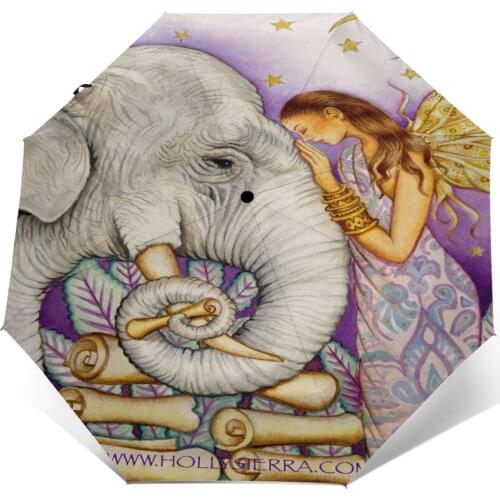 Wind Resistant Fully-Automatic Umbrella Elephant Art Rain 3 Folding Parasol Travel Car Umbrella