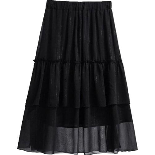 New large size womens skirt loose 8XL plus fertilizer to increase fashion fold stitching solid color chiffon skirt