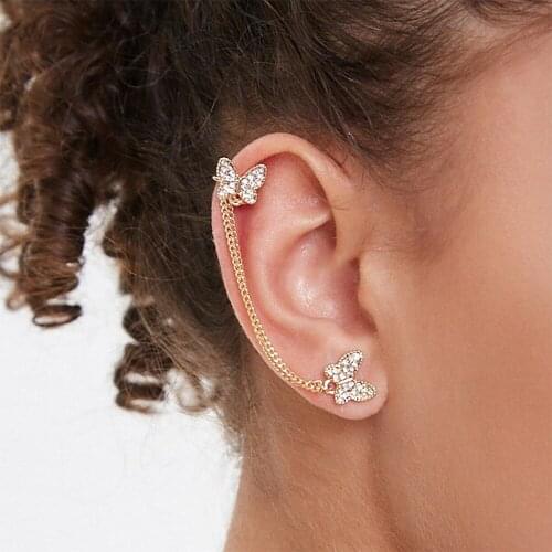 Women Fashion Street Shot for Unique Design Butterfly accessories Insert Drilling Earrings Clause Butterfly Ear Clip