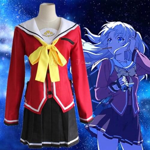 Anime Charlotte Tomori Nao Cosplay Costume Wig For Women Girls Sweet School Uniform Sailor Suit ( Tops + Skirt + Tie ) C61M124
