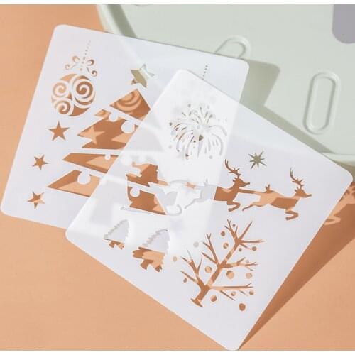 1 Sheets Christmas Hollow Drawing Template Cartoon Diy Photo Album Decoration Lace Ruler Painting Stencils