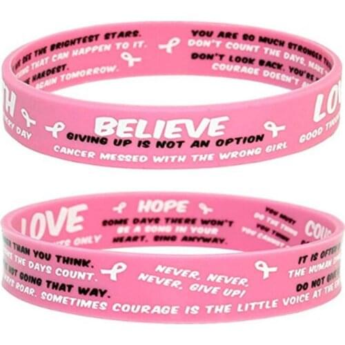 Silicone Breast Cancer Awareness Bracelet Wristband Pink Rubber Bracelet Soft Jewelry