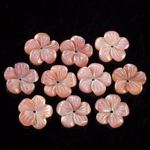 10 pieces/lot ) New 12x3mm Pink Mother of Pearl MOP Carving Shell Beads Flower Pendant focal Beads Charms