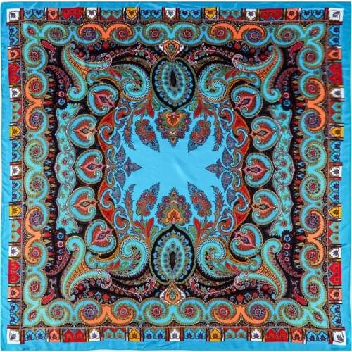 130cm Twill Silk Square Cashew Flower Printed Ladies Bandana Shawl Scarf Sunscreen Head Scarves Beach Cover Ups Hijab Poncho