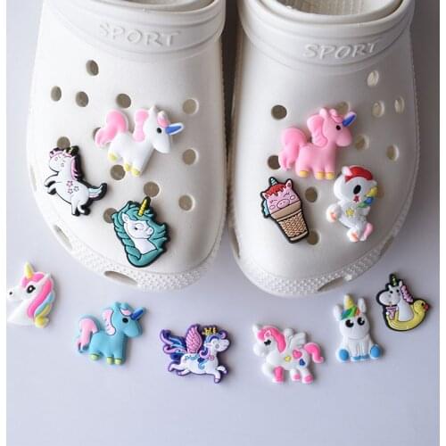 2021-2022 Season Unicorn PVC Soft Rubber Shoe Ornament Decoration Removable Garden Shoe Ornament Shoe Buckle Charms for Crocses
