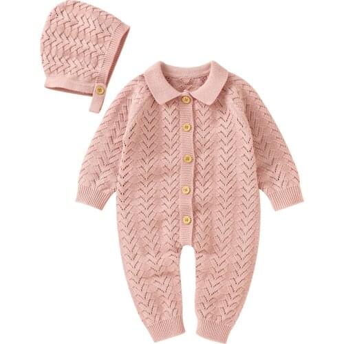 2021 Lovely Infant Knit Jumpsuit + Hat Casual Style Baby Boys Girls Ribbed Closure Spring and Autumn Clothing