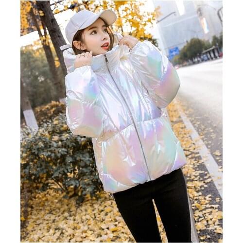 2021 Womens Winter Laser Cotton Coat Short Bread Coat Colorful Tide Bright Down Cotton Coat
