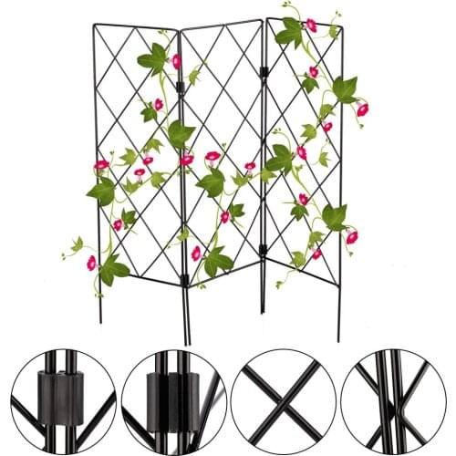 3pcs Foldable Garden Trellis For Vines And Climbing Vegetables Cucumbervines Climbing Plants Black Metal Wire Lattice Grid Panel