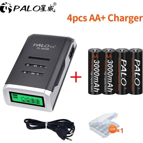 2020 LCD Display Smart Battery Charger For AA AAA NiCd NiMh Rechargeable Batteries With 4pcs AA 3000mah rechargeable Batteries
