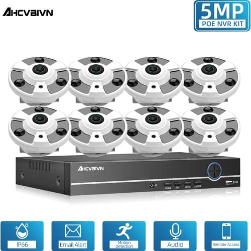 5MP CCTV Dome Camera System Set 8CH POE NVR Kit Outdoor IP Fisheye Security Surveillance Camera Sysem Kit 8 Channel ONVIF XMEYE