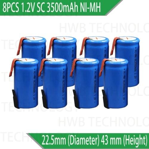 8PCS/lot High Grade Sub C SC 1.2V SC 3500mAh ni-mh Rechargeable Battery Electric tools/electric drill screw Free Shipping