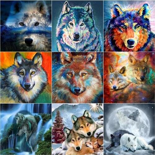 New 5D DIY Diamond Painting Full Square Round Drill Wolf Diamond Embroidery Animal Cross Stitch Manual Craft Home Decor Art Gift