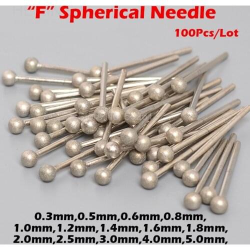 100Pcs F Needle Diamond Spherical Polishing Grinding Head Points Bit Rotary Shank Drill Burs Jade Carving Head Tool