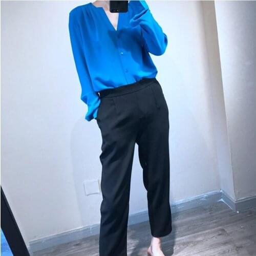 Vintage Female Silk Blouse 100% Natural Silk Chic Blouses Women elegant Long Sleeve OL work wear casual business blouse