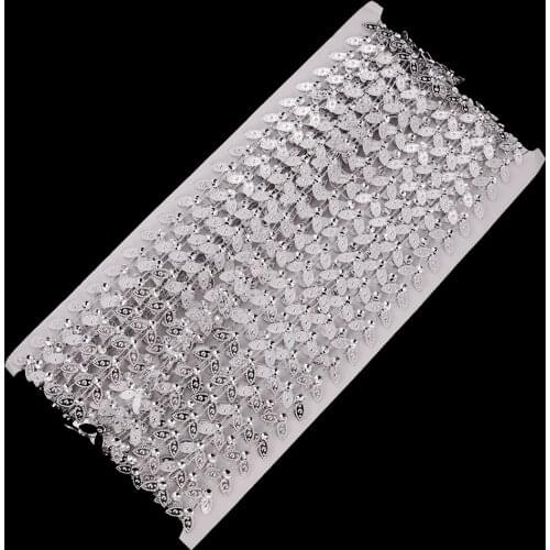 10 Yards 1.2cm Crystal Leaves Rhinestone Chain Ribbon Trims for Crafts Wedding Decoration Sewing Applique Silver